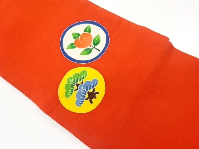 縮緬地丸文に松・橘模様名古屋帯